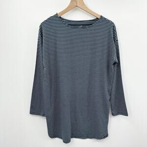 J. Jill Luxe Supima Cotton Tunic Top in Navy‎ Blue Stripe Size Medium Petite